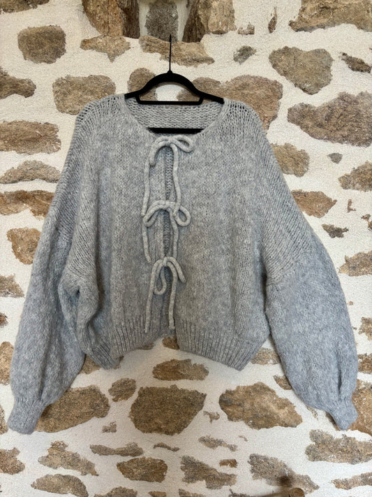 Gilet oversize à nœuds Clémence - gris clair