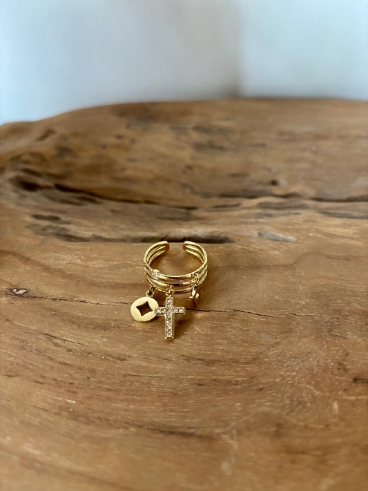 Bague Avelis – Pampille croix strass acier inoxydable