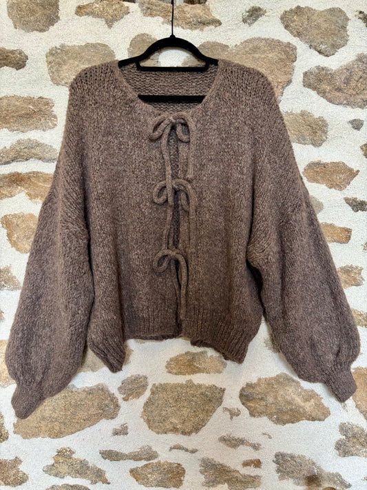 Gilet oversize à nœuds Clémence - noisette