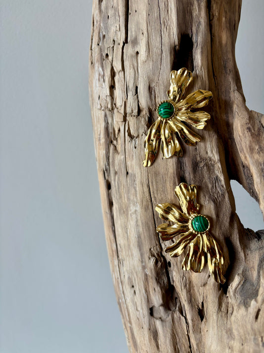 Soléa — Boucles d’Oreilles Dorées Soleil & Fleur