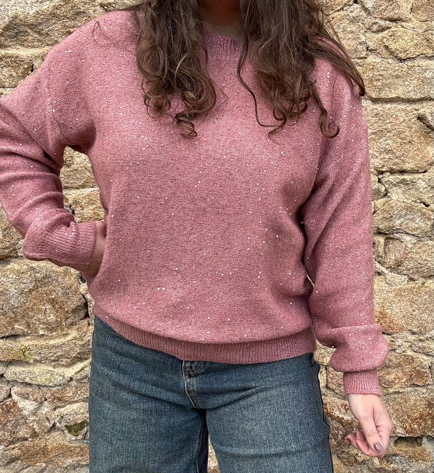 Pull Célestine - rose pailleté sequins