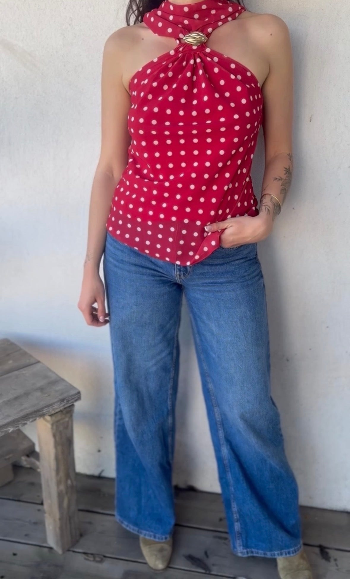 Top à pois CARMEN • rouge dos nu