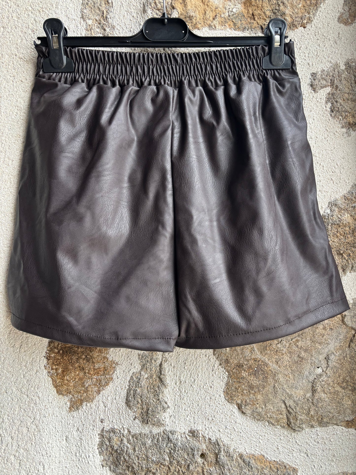 Jupe-short Léonie - Simili cuir marron
