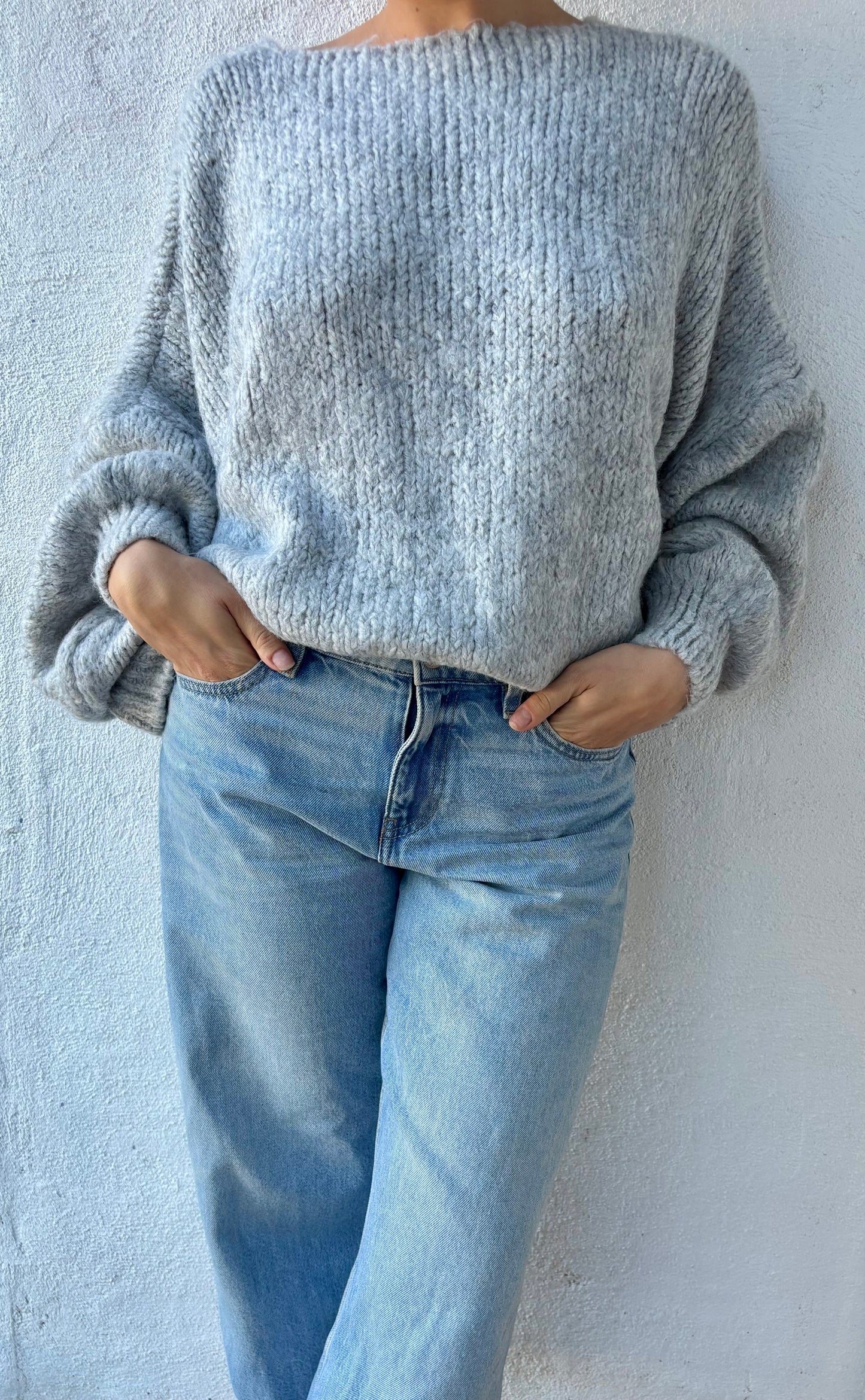 Gilet oversize à nœuds Clémence - gris clair