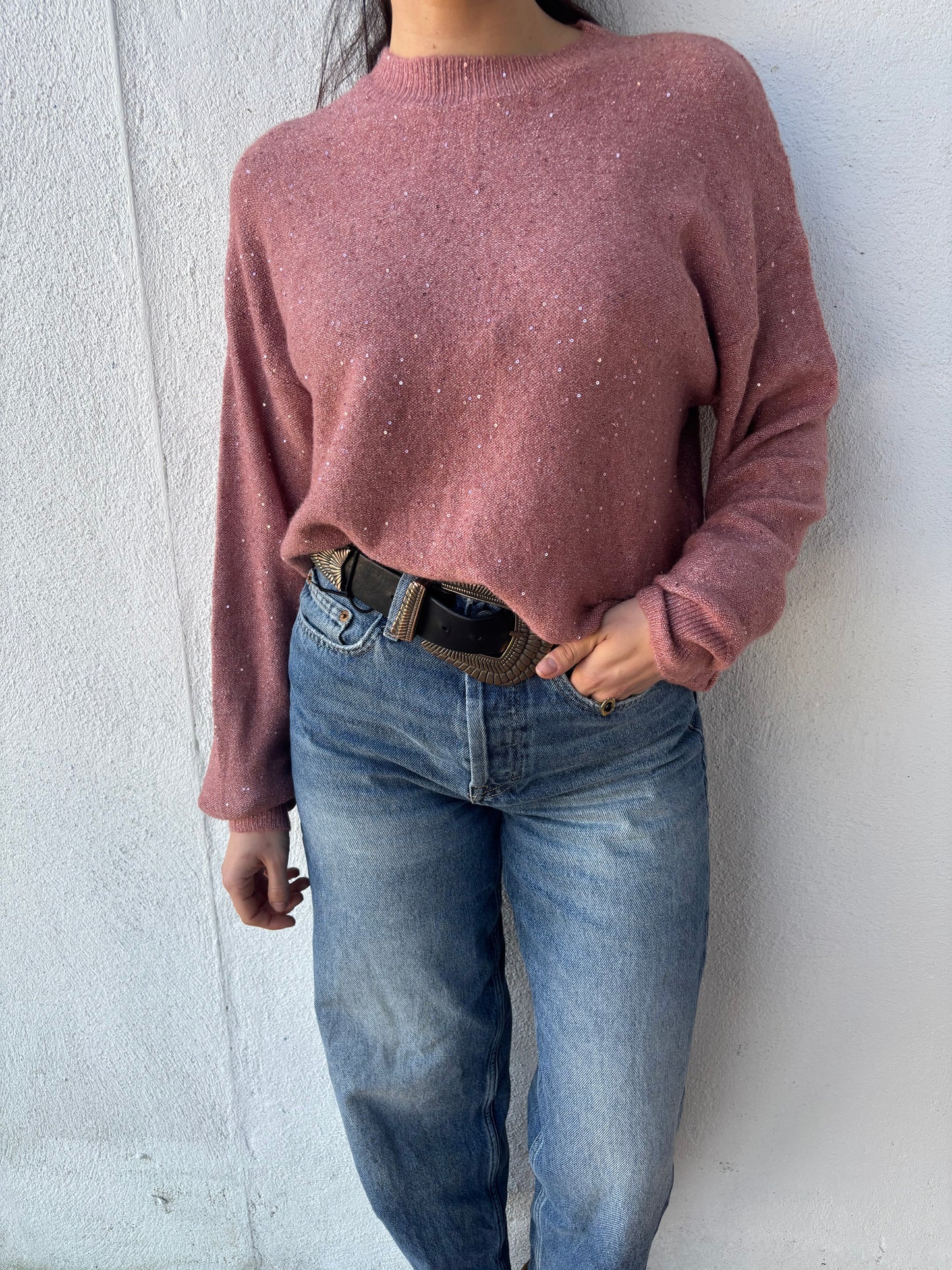 Pull Célestine - rose pailleté sequins