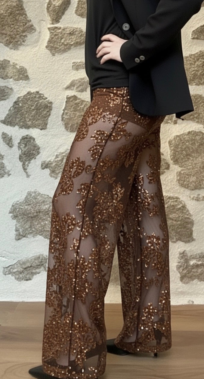 Pantalon Sequins chocolat