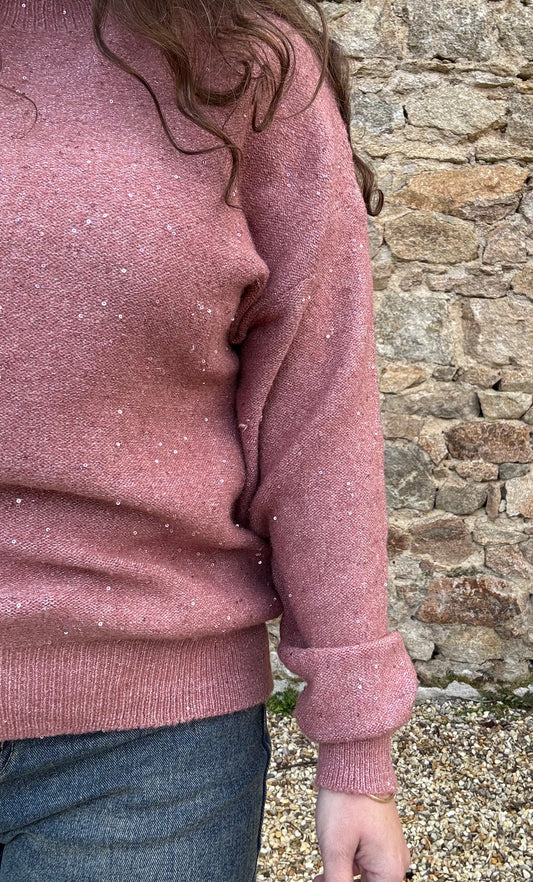Pull Célestine - rose pailleté sequins