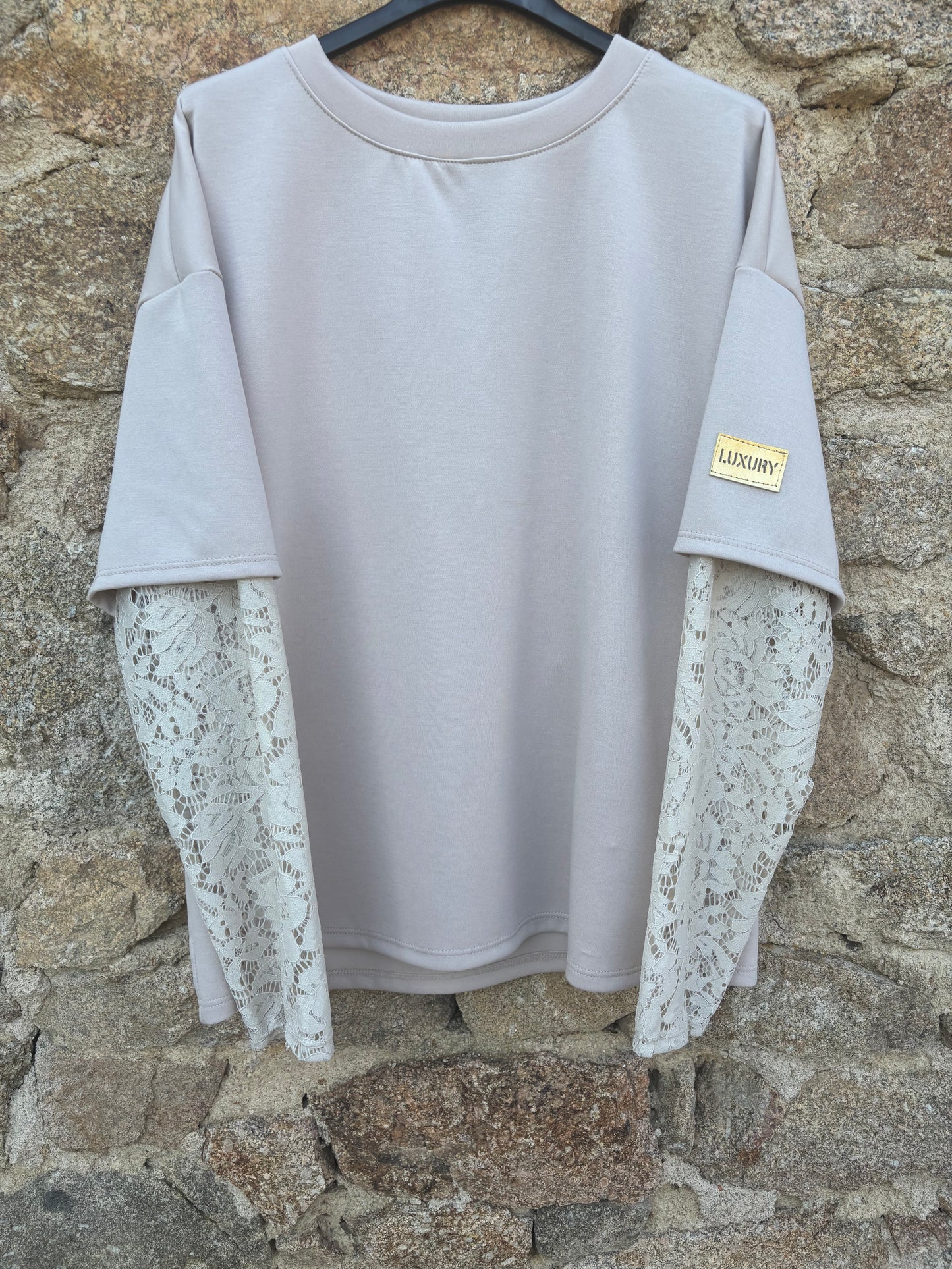 Top manches dentelle beige -