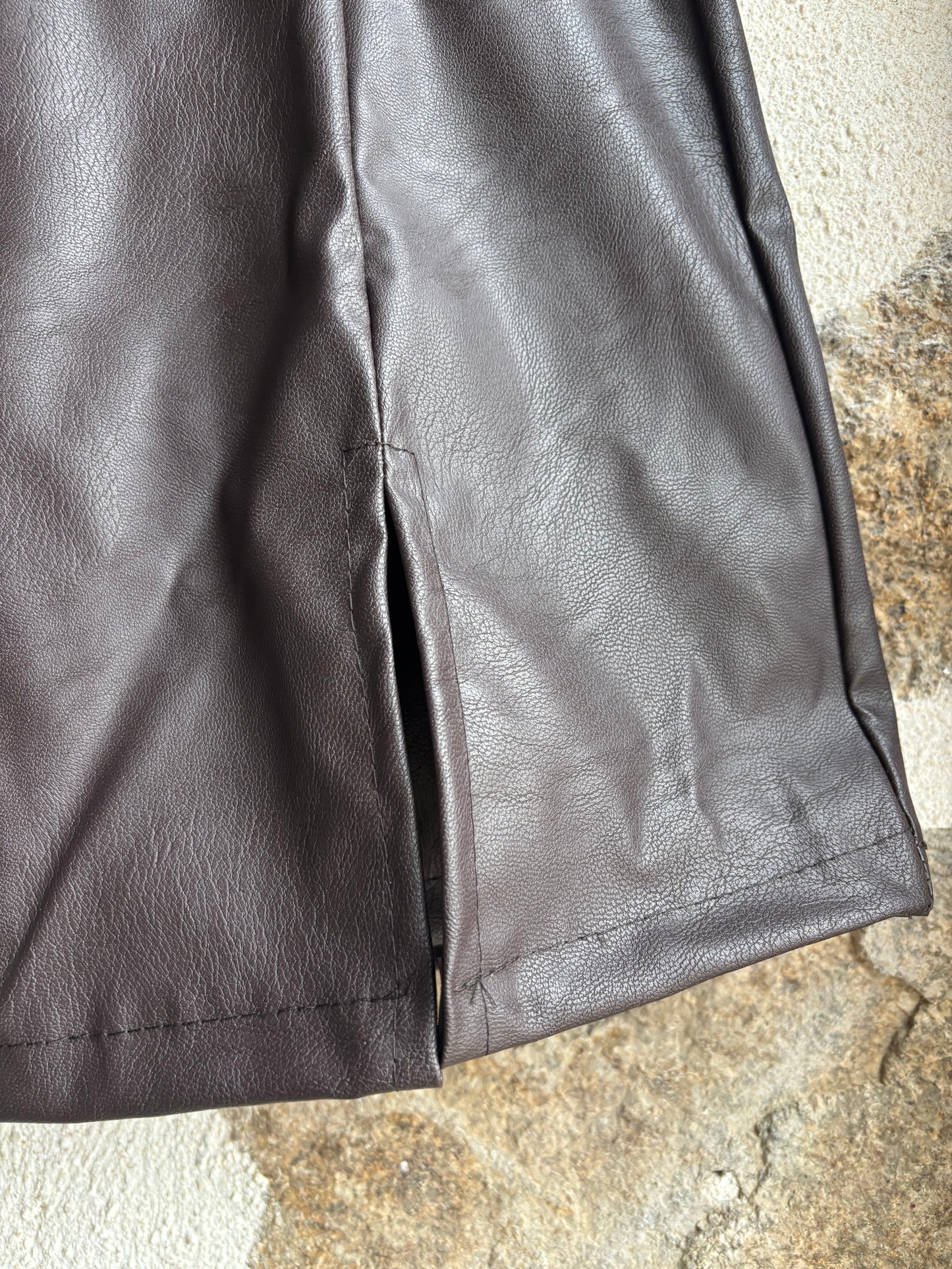 Jupe-short Léonie - Simili cuir marron