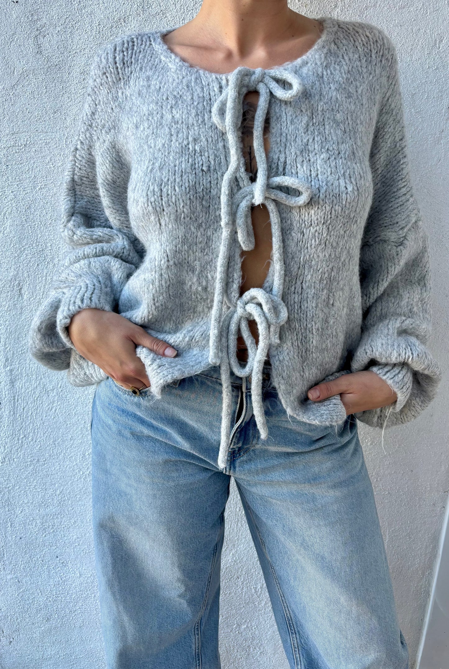 Gilet oversize à nœuds Clémence - gris clair