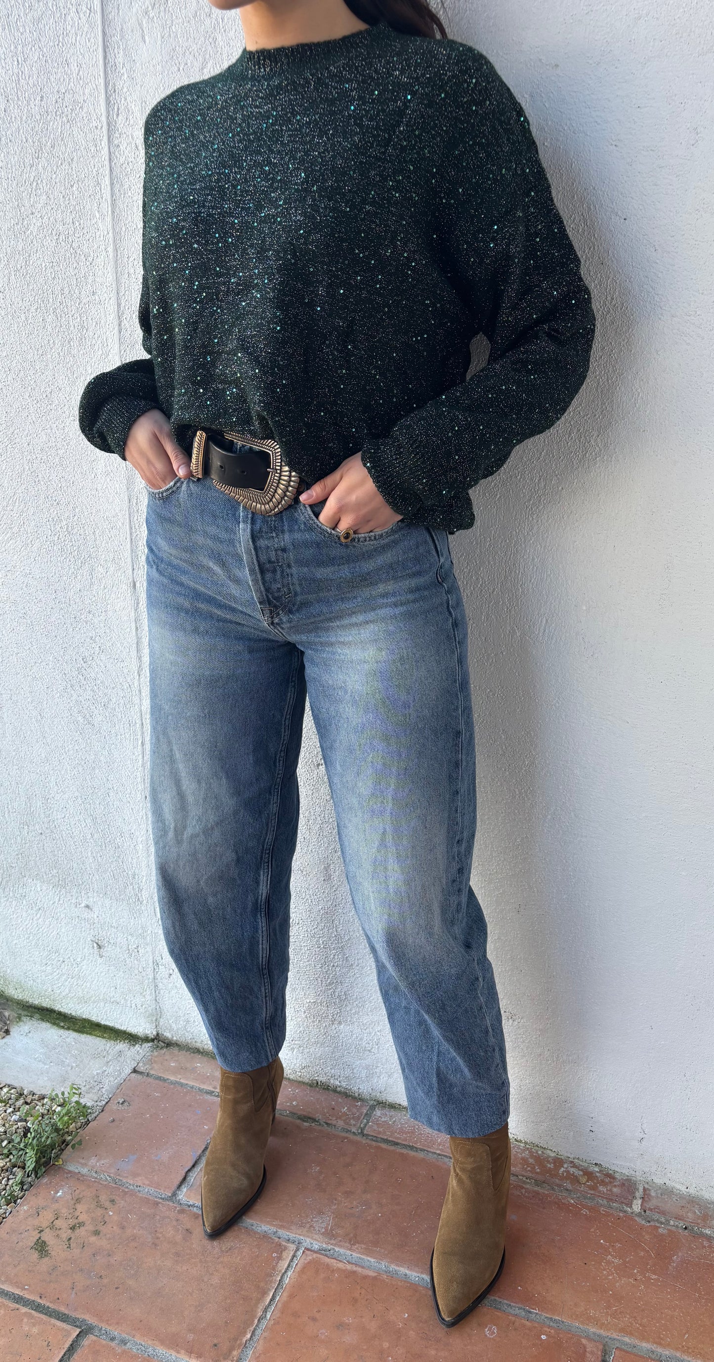 Pull Célestine - vert sapin pailleté sequins