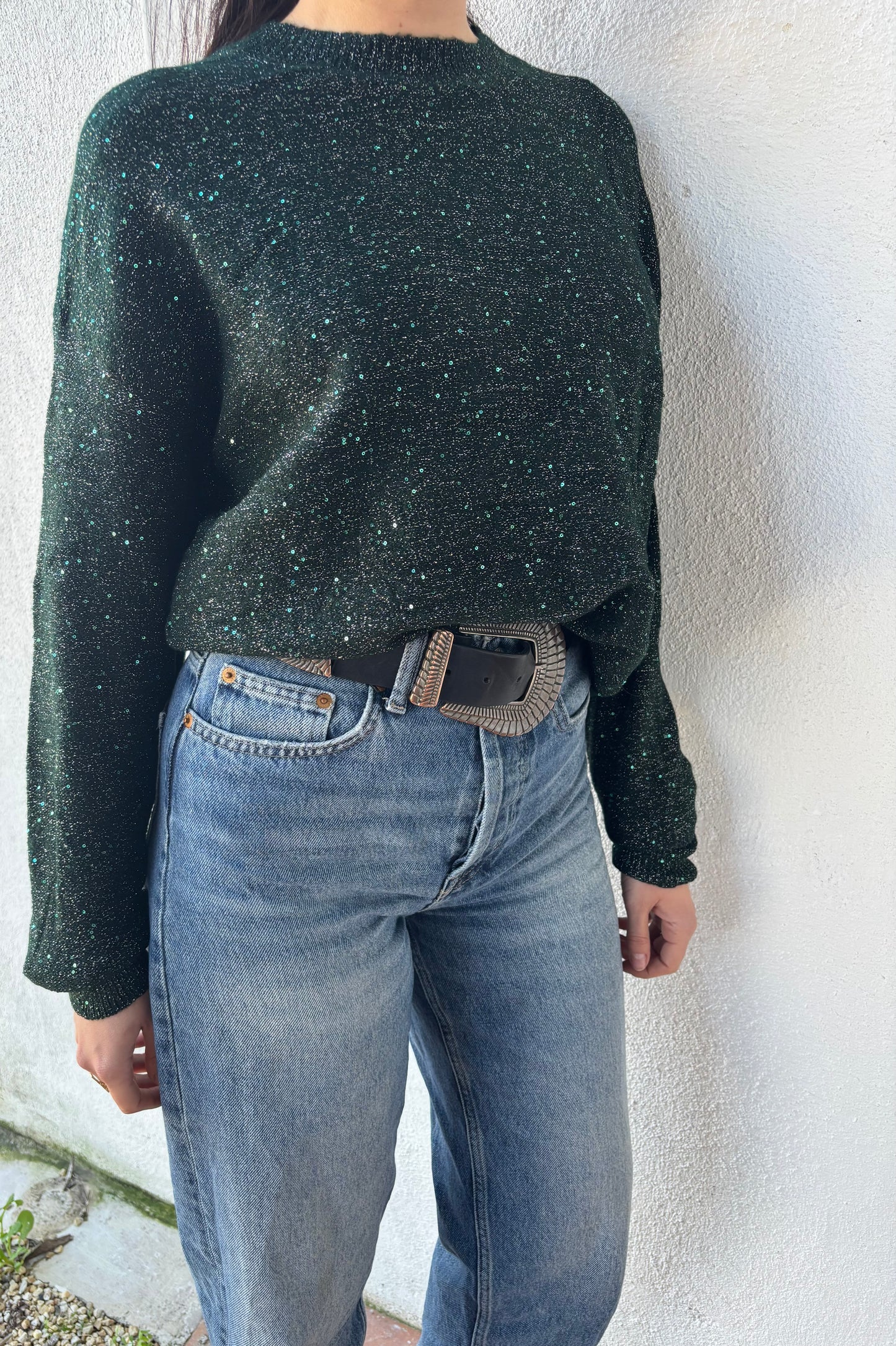 Pull Célestine - vert sapin pailleté sequins
