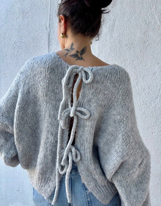 Gilet oversize à nœuds Clémence - gris clair