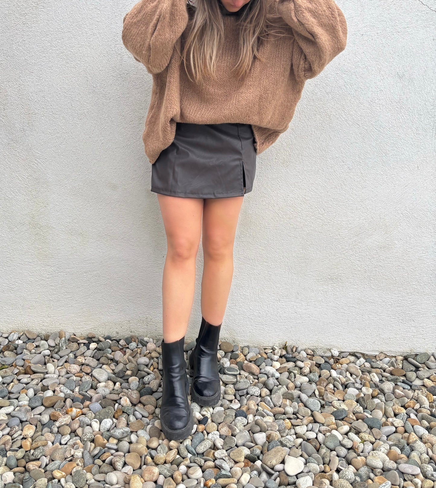 Jupe-short Léonie - Simili cuir marron