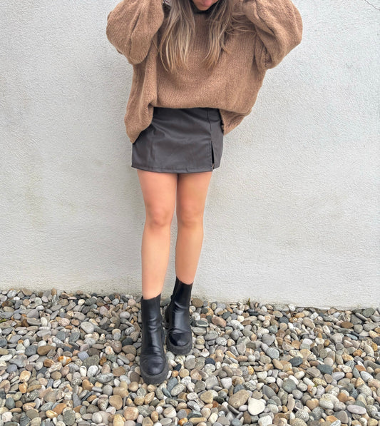 Jupe-short Léonie - Simili cuir marron