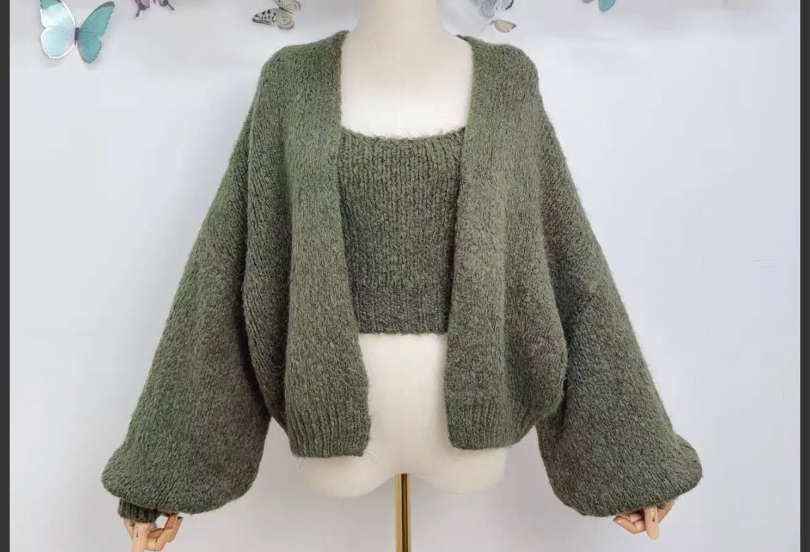 Ensemble gilet oversize & top débardeur Romy - kaki