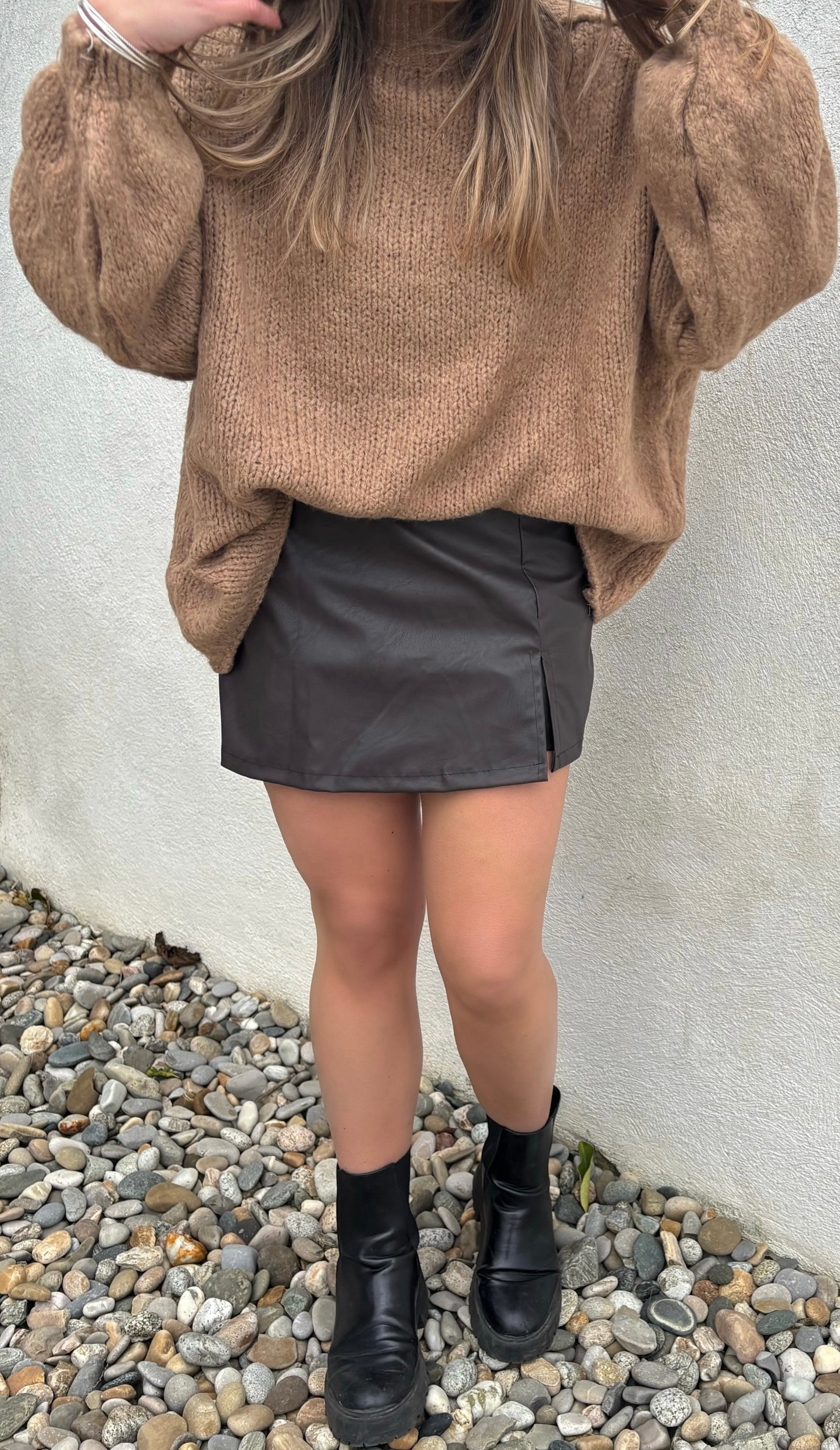 Jupe-short Léonie - Simili cuir marron
