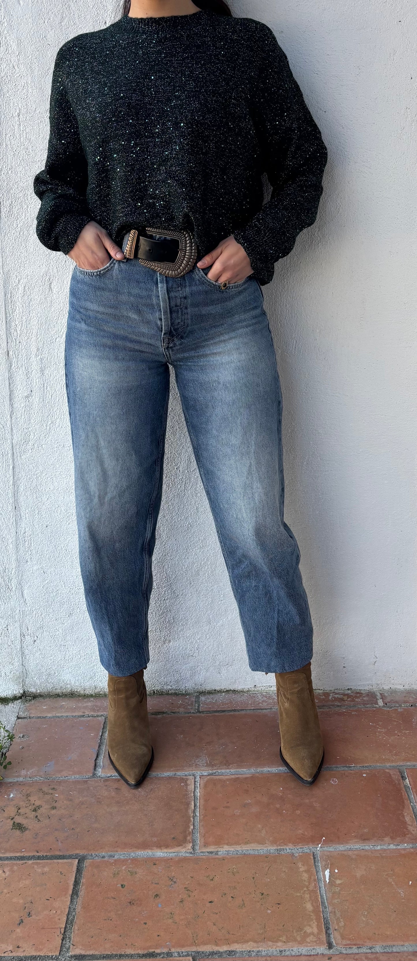 Pull Célestine - vert sapin pailleté sequins