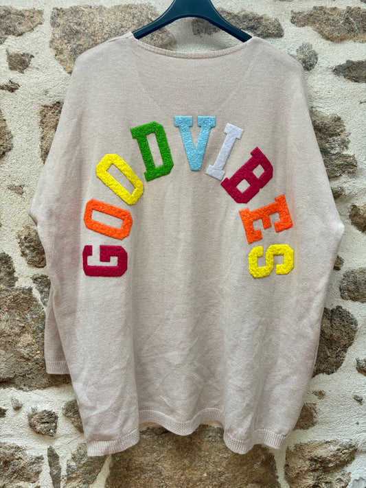 Pull Oversize Good Vibes - Beige