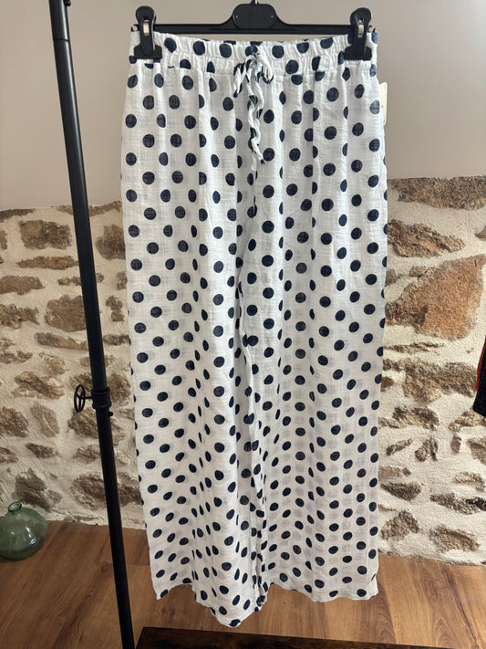 Pantalon à pois • blanc & bleu marine