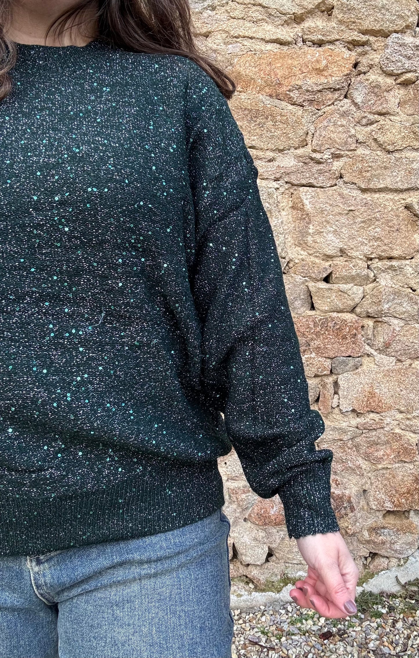 Pull Célestine - vert sapin pailleté sequins