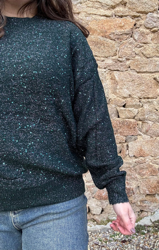 Pull Célestine - vert sapin pailleté sequins