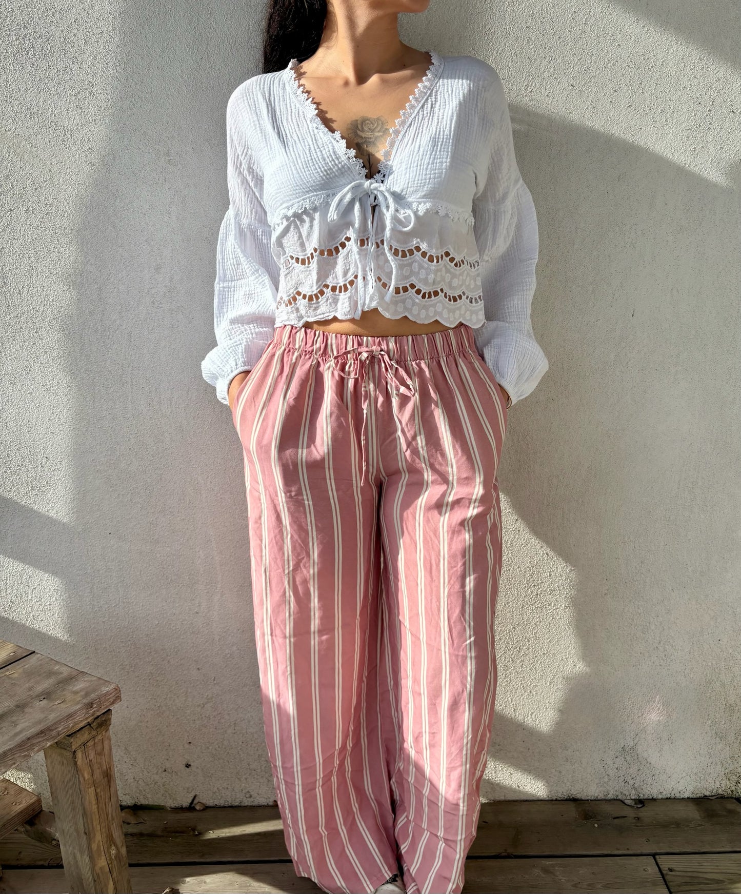 Pantalon MILA • rayé rose