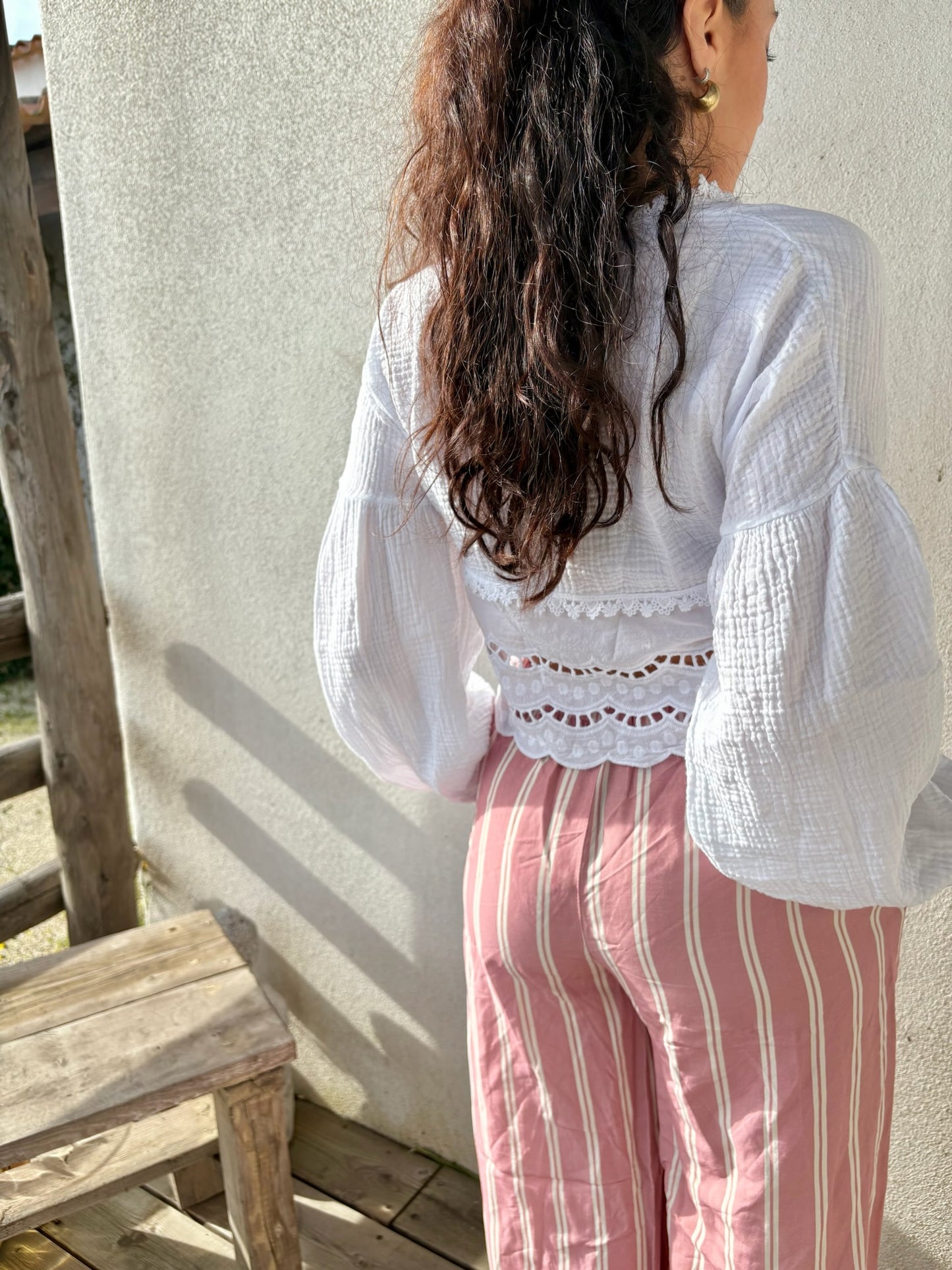 Pantalon MILA • rayé rose