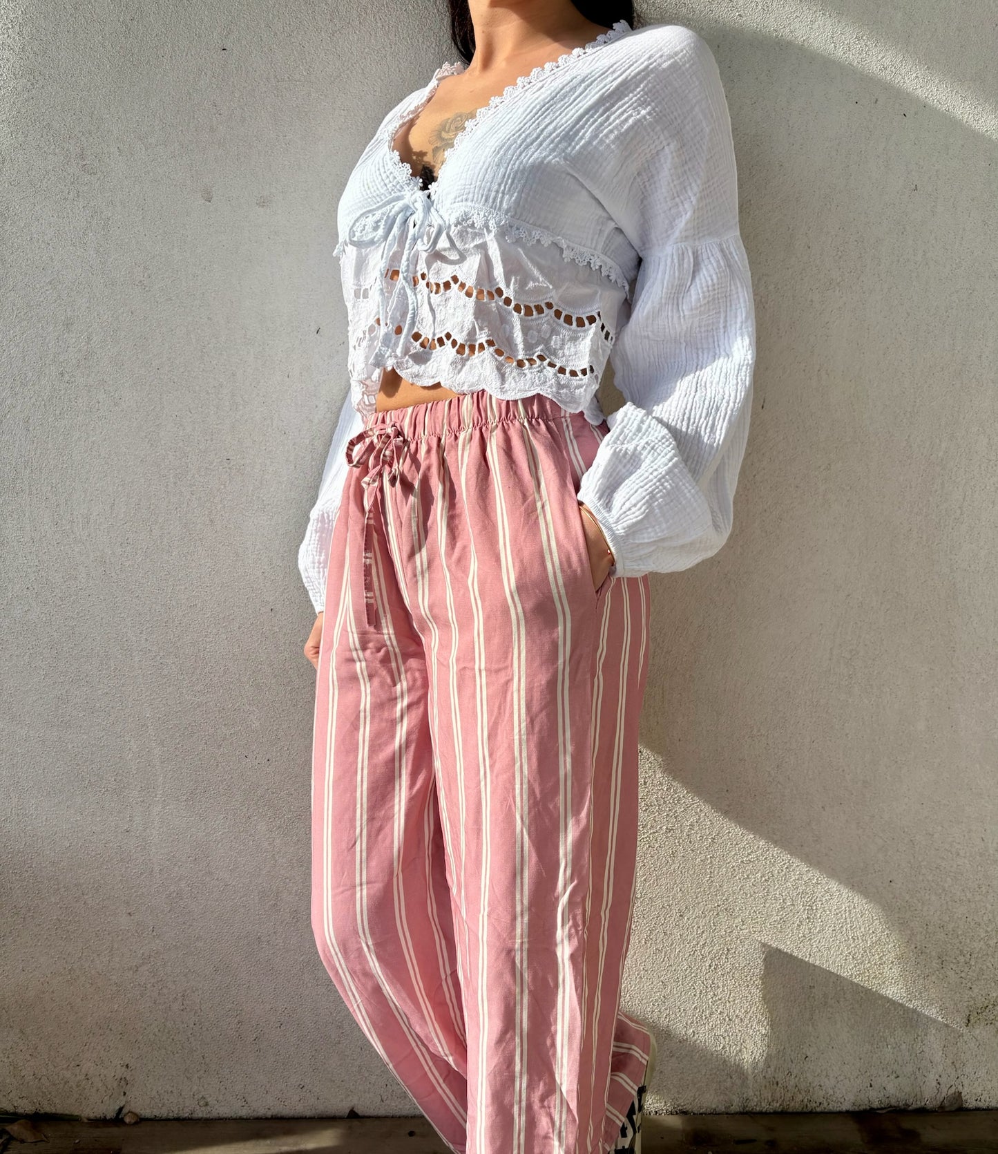 Pantalon MILA • rayé rose