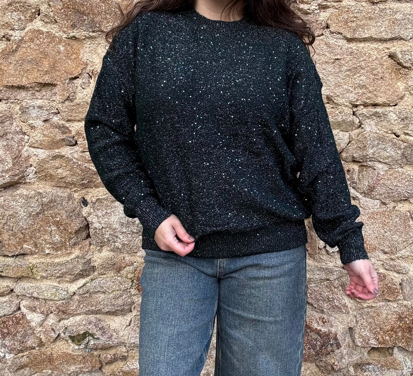 Pull Célestine - vert sapin pailleté sequins