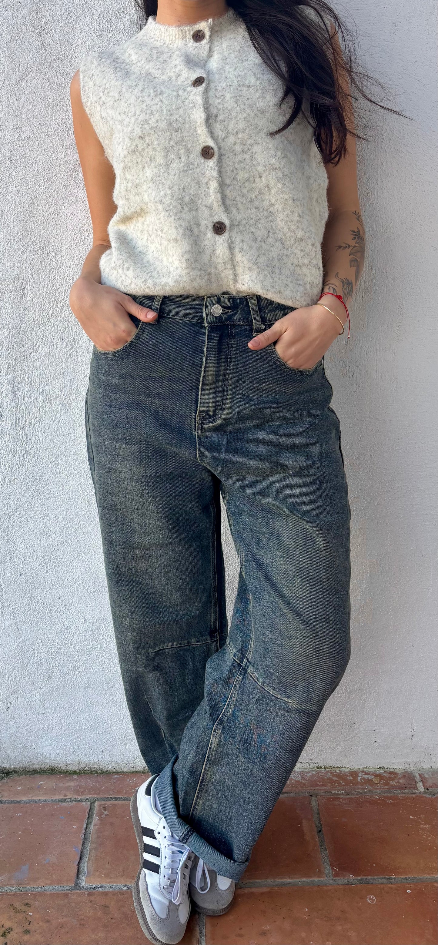 Gilet Anne - sans manches boutonné maille effet laine