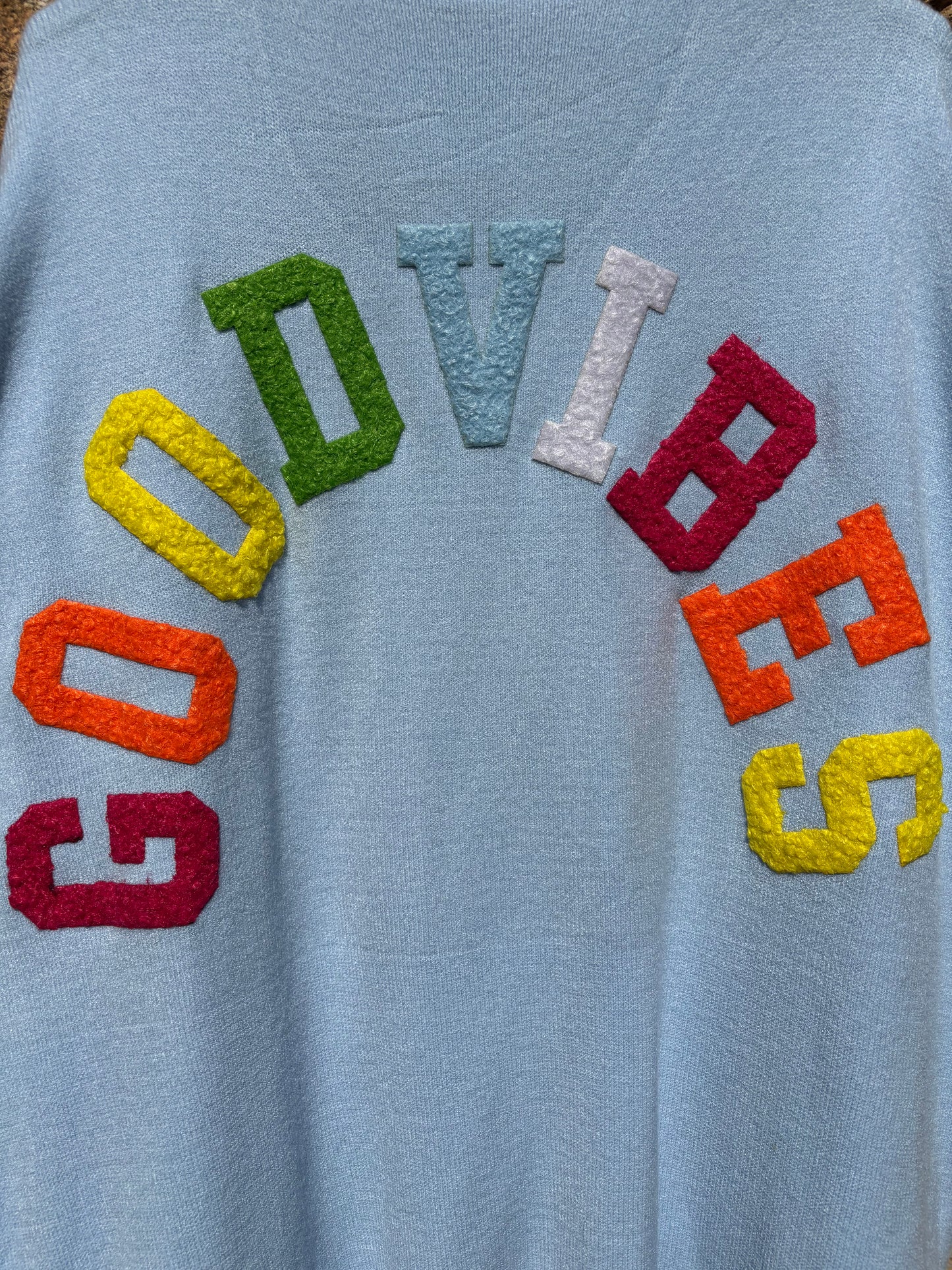 Pull oversize Good Vibes - Bleu ciel