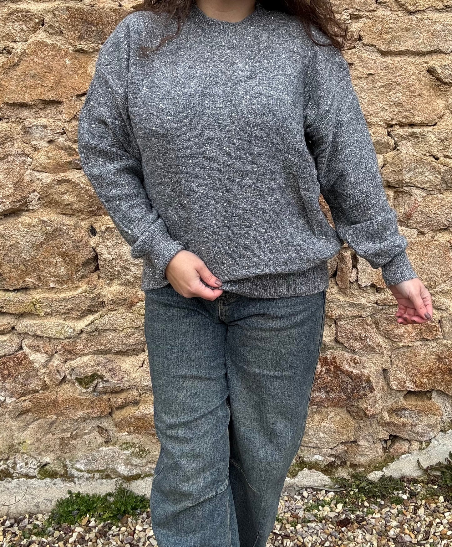 Pull Célestine - gris pailleté sequins