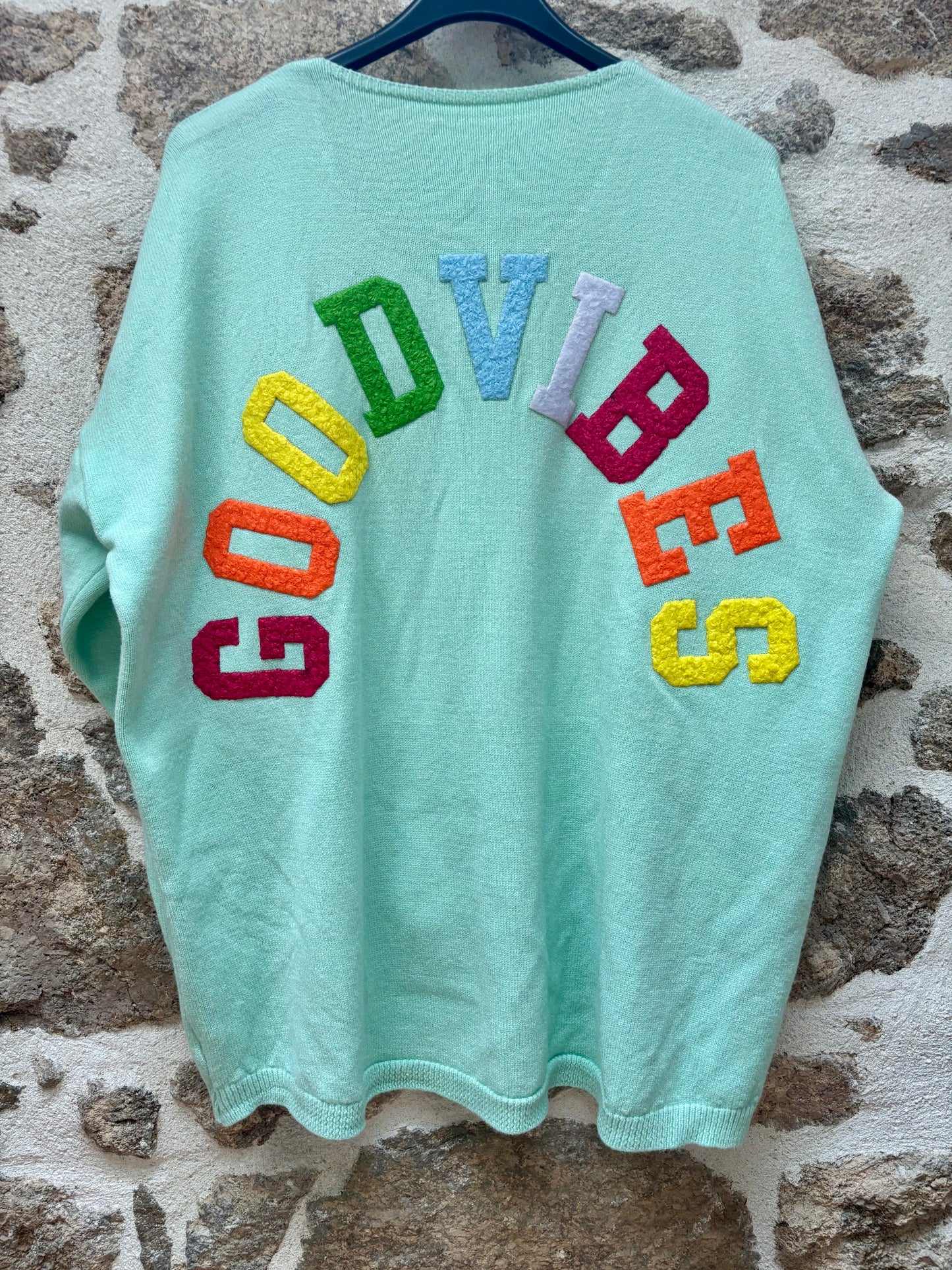 Pull oversize Good Vibes - Vert d'eau