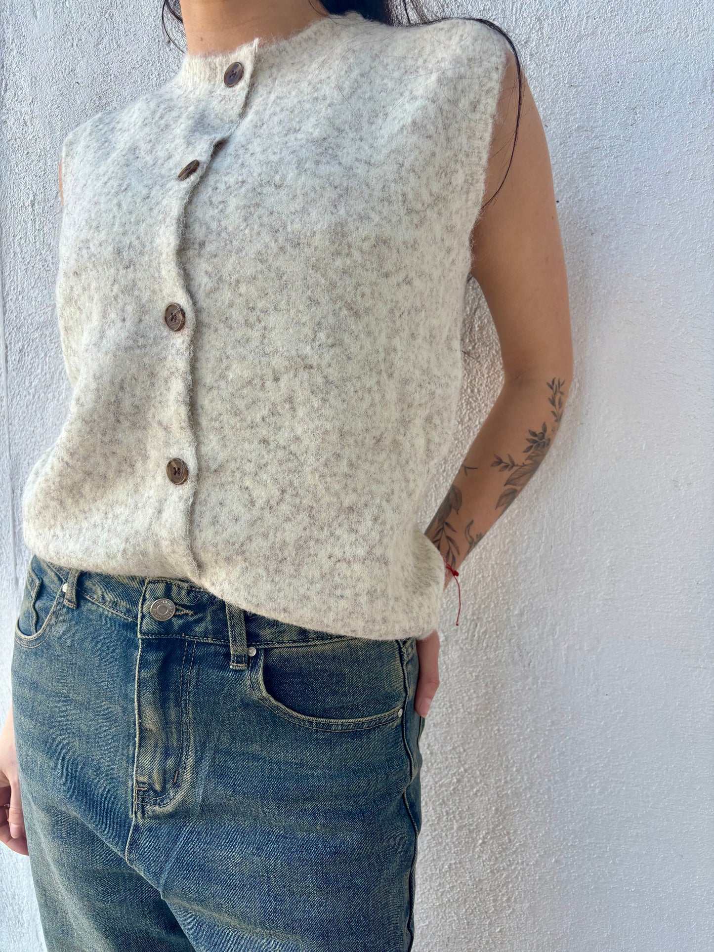 Gilet Anne - sans manches boutonné maille effet laine