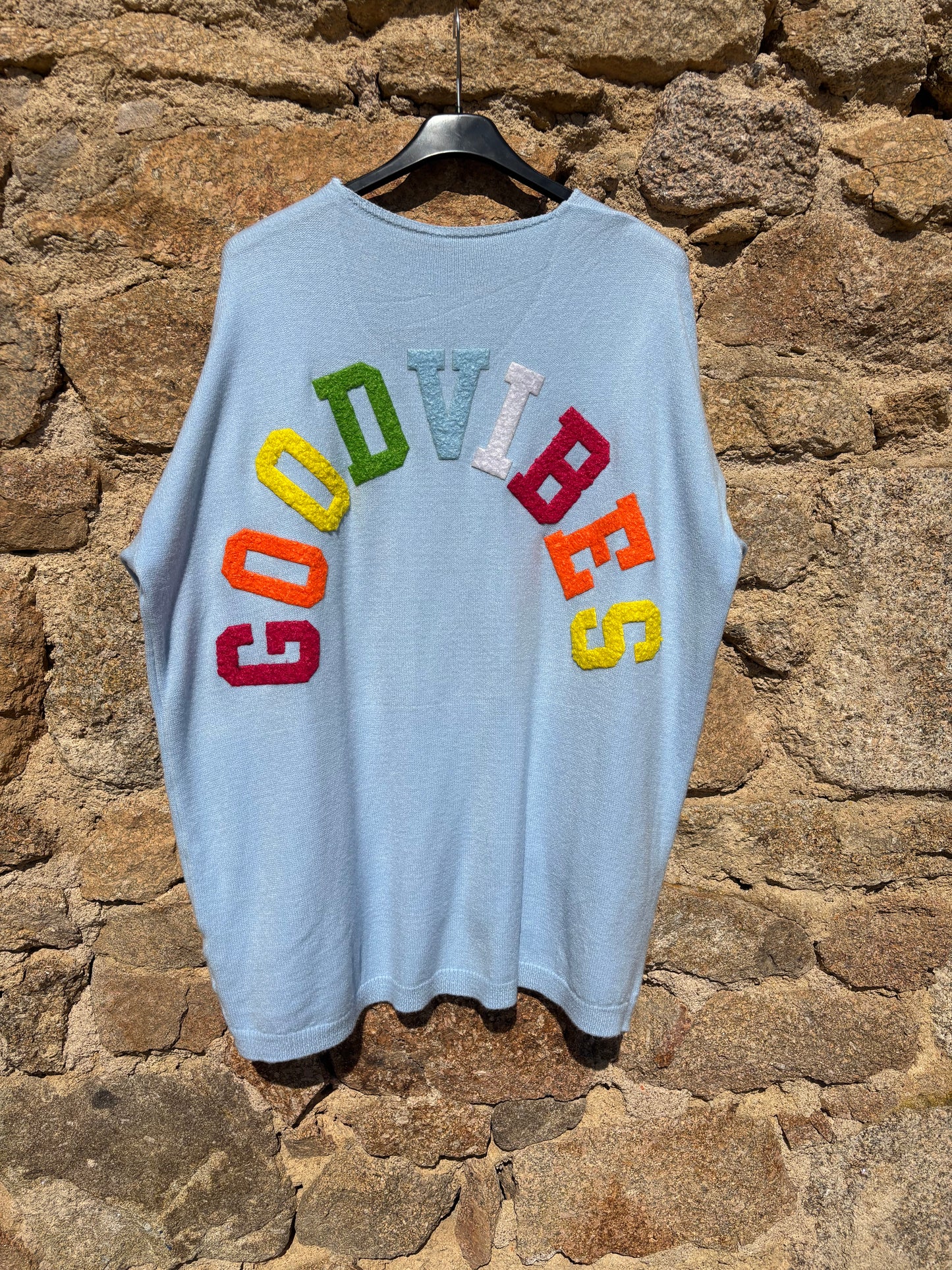 Pull oversize Good Vibes - Bleu ciel