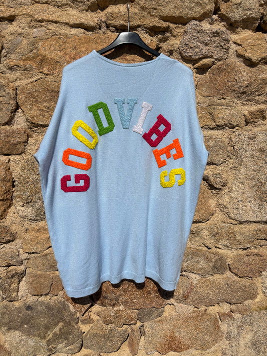 Pull oversize Good Vibes - Bleu ciel
