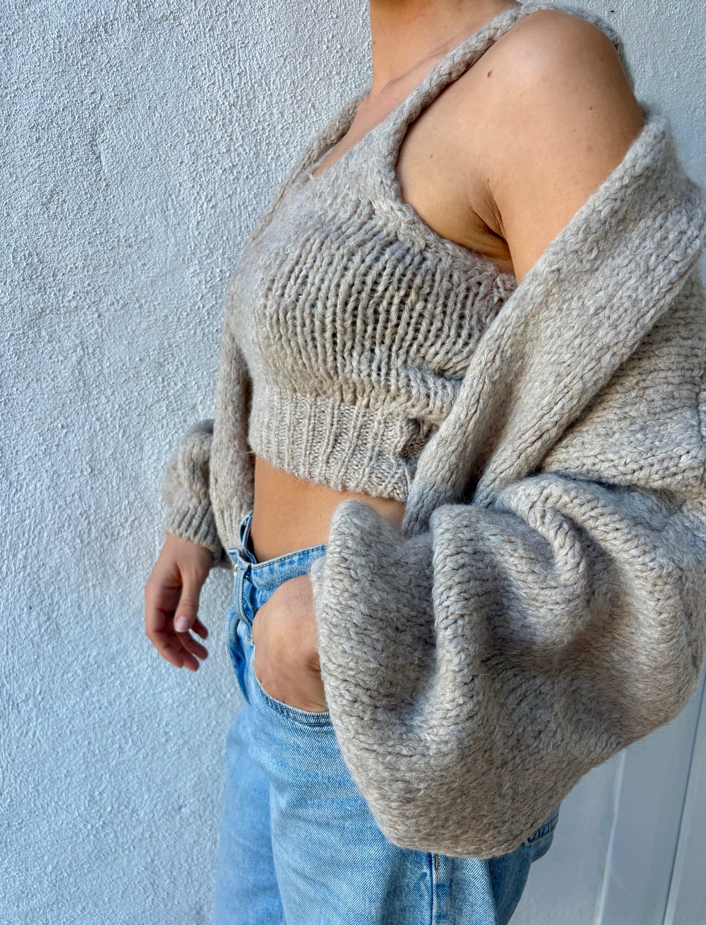 Ensemble gilet oversize & top débardeur Romy - beige