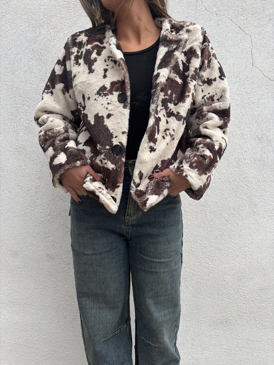 Manteau Marguerite - Fourrure synthétique imprimée vache