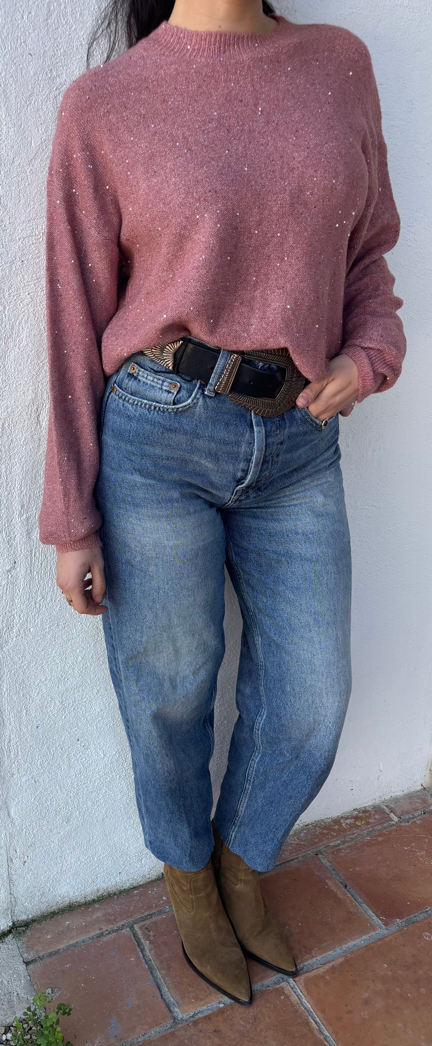 Pull Célestine - rose pailleté sequins