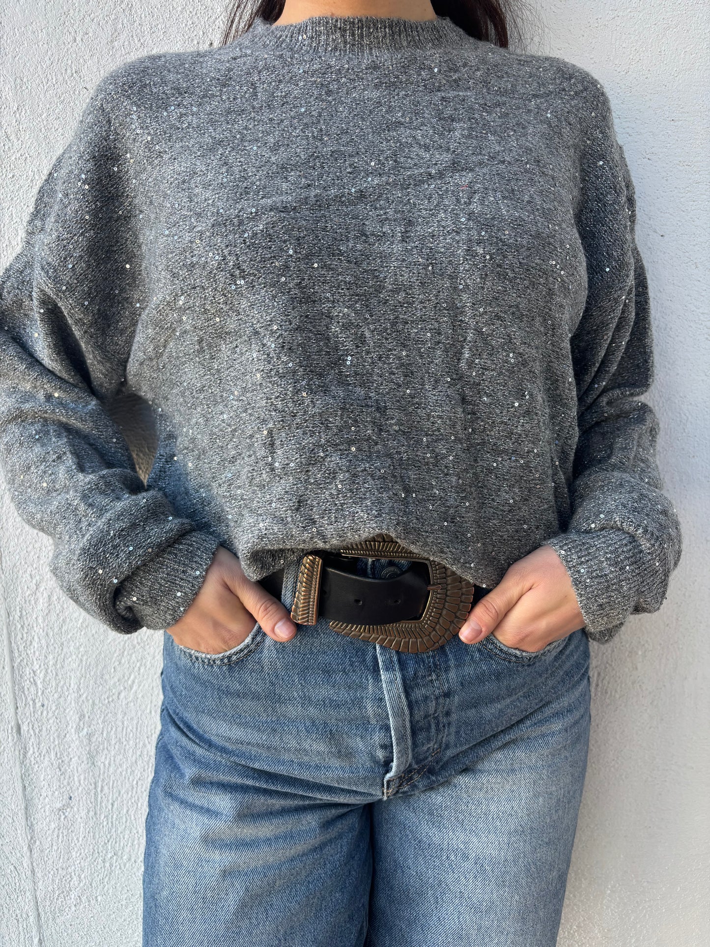 Pull Célestine - gris pailleté sequins