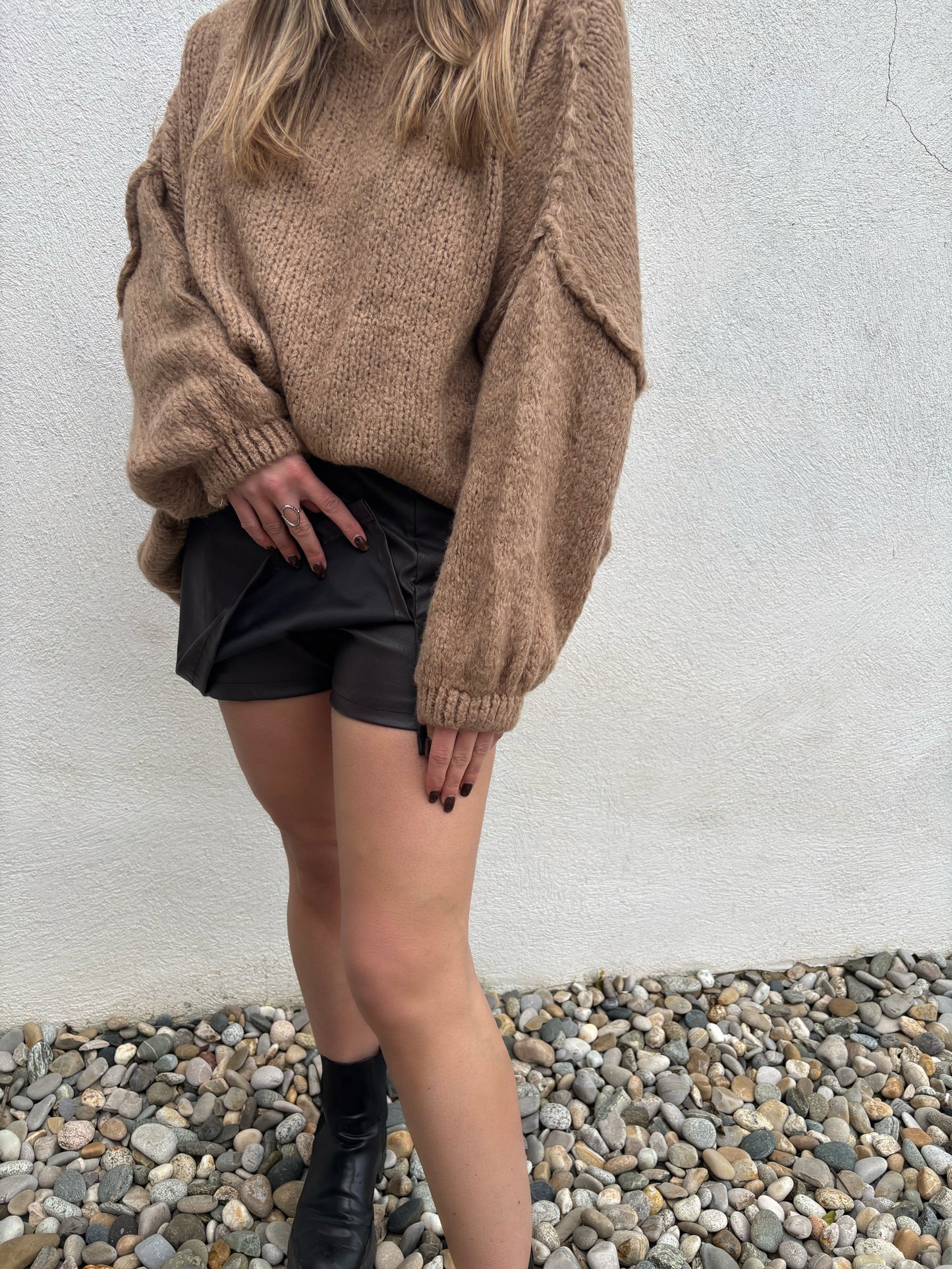 Jupe-short Léonie - Simili cuir marron