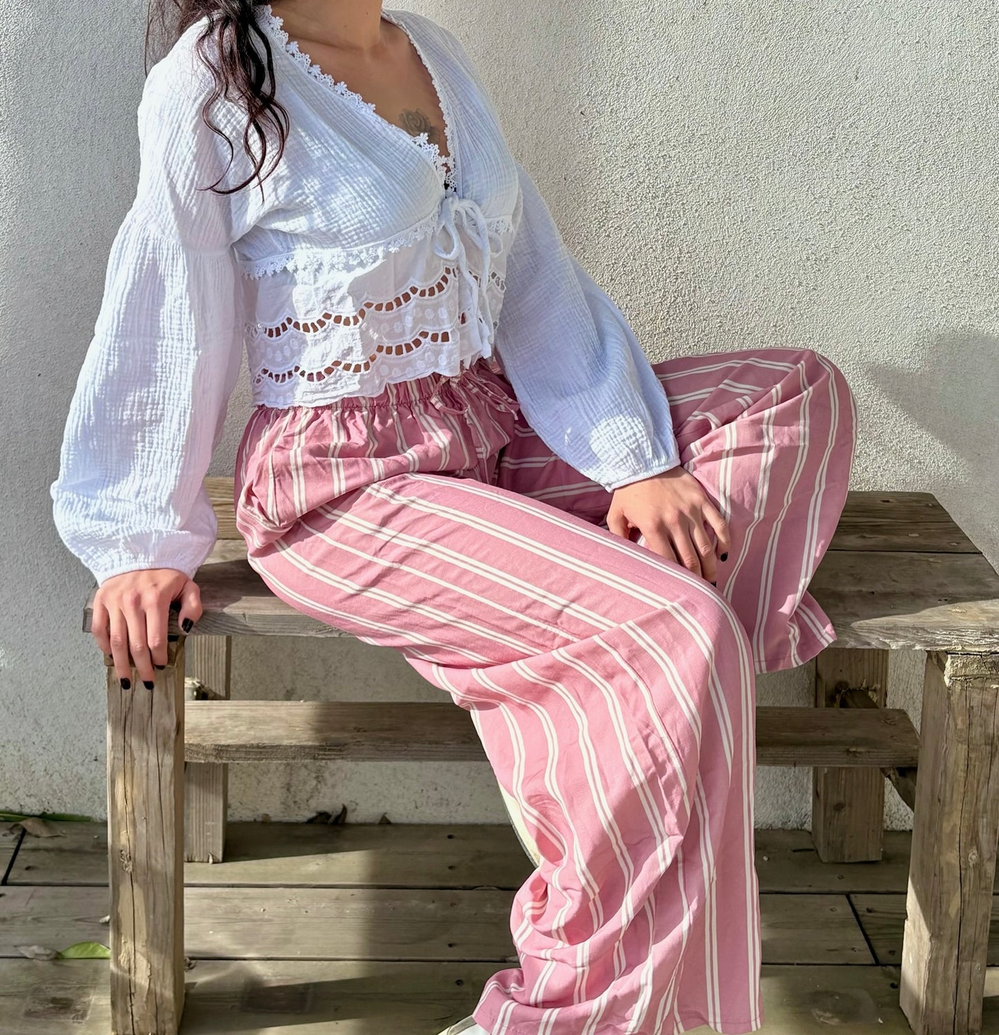 Pantalon MILA • rayé rose