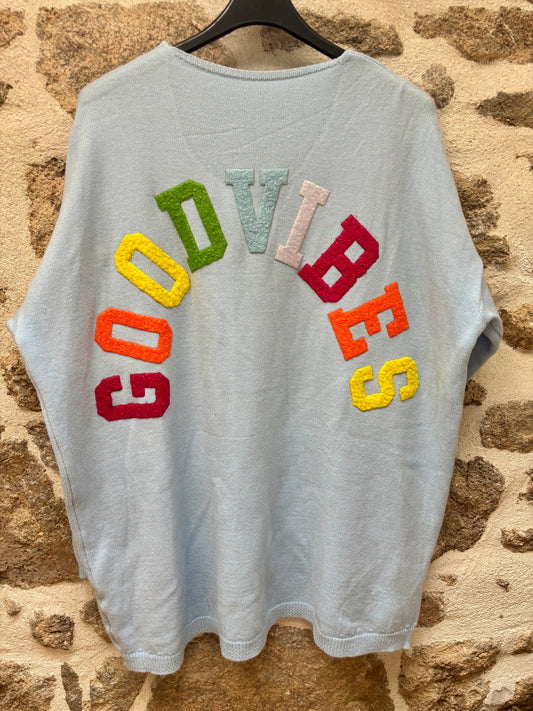 Pull oversize Good Vibes - Bleu ciel