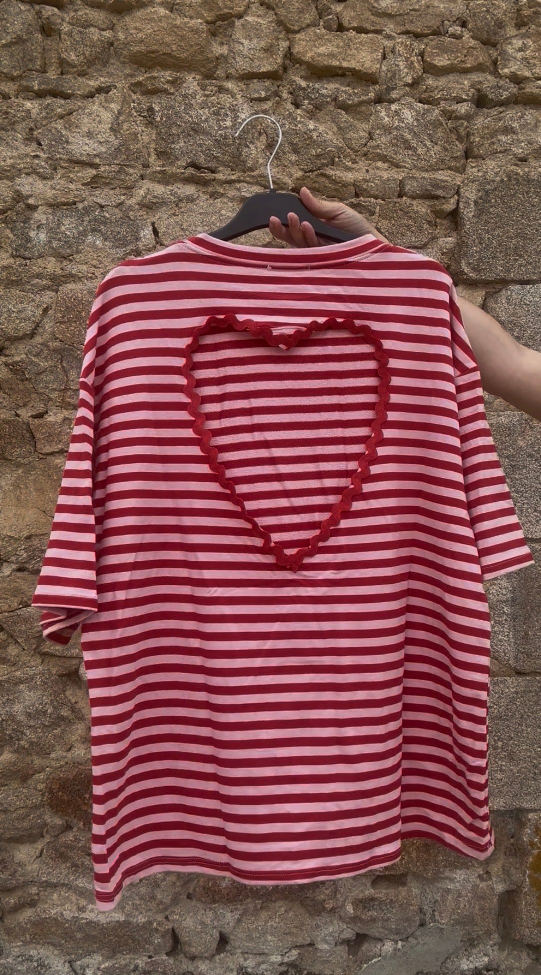 T-shirt MARINIÈRE • Dos nu cœur - rose & rouge