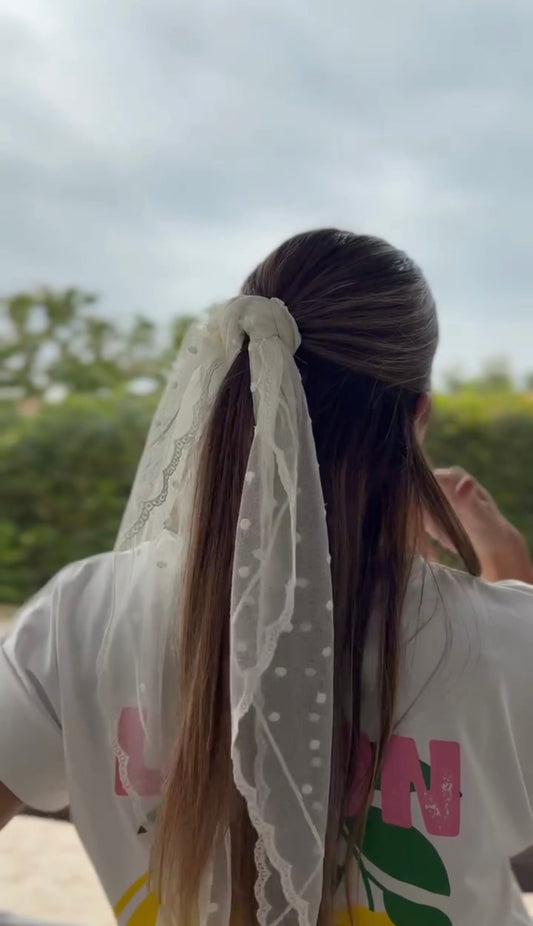 Foulard bandana dentelle à pois