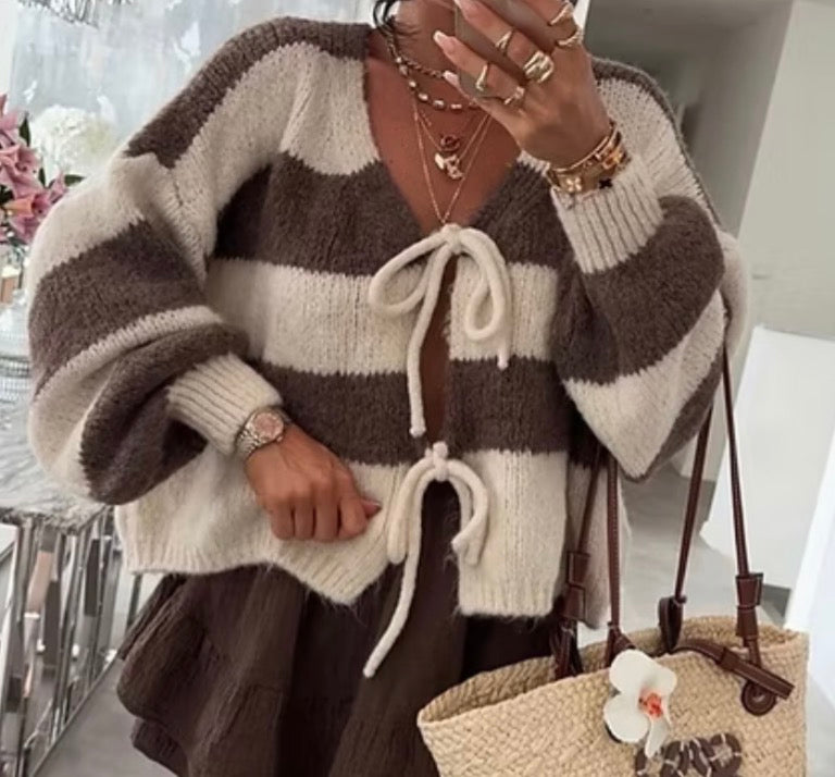 Cardigan noeuds réversible Chloé - Chocolat