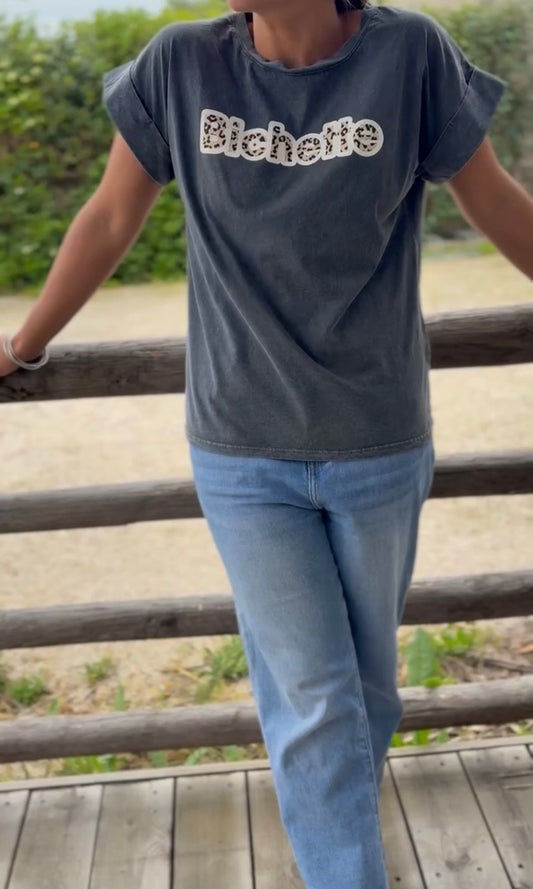 T-shirt Bichette • gris délavé léopard