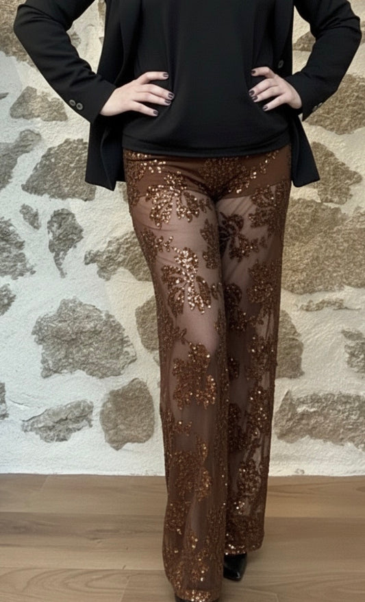 Pantalon Sequins chocolat