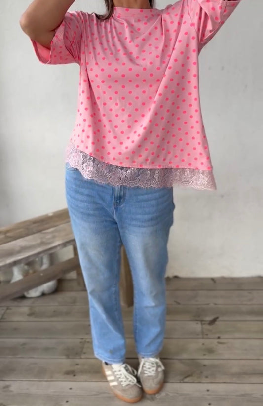 T-shirt à pois asymétrique • Rose